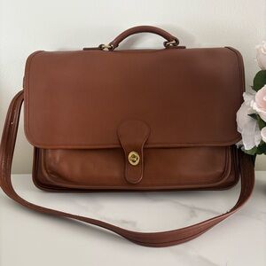 Coach Brown Leather Messenger Briefcase with Gold Hardware